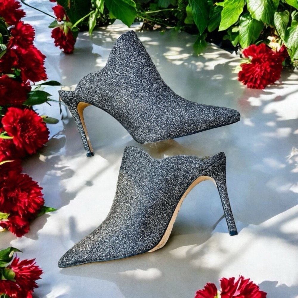 Gianni Bini Agnissa Silver Sparkling Glitter Scallop Mule Boot Shoes 9.5 M - Picture 10 of 10
